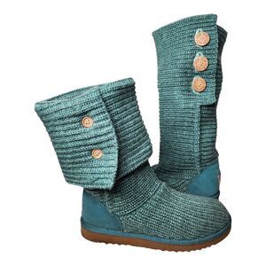 Ugg Classic Cardy Knit Boots Turquoise Green Sheepskin Wool Womens 9